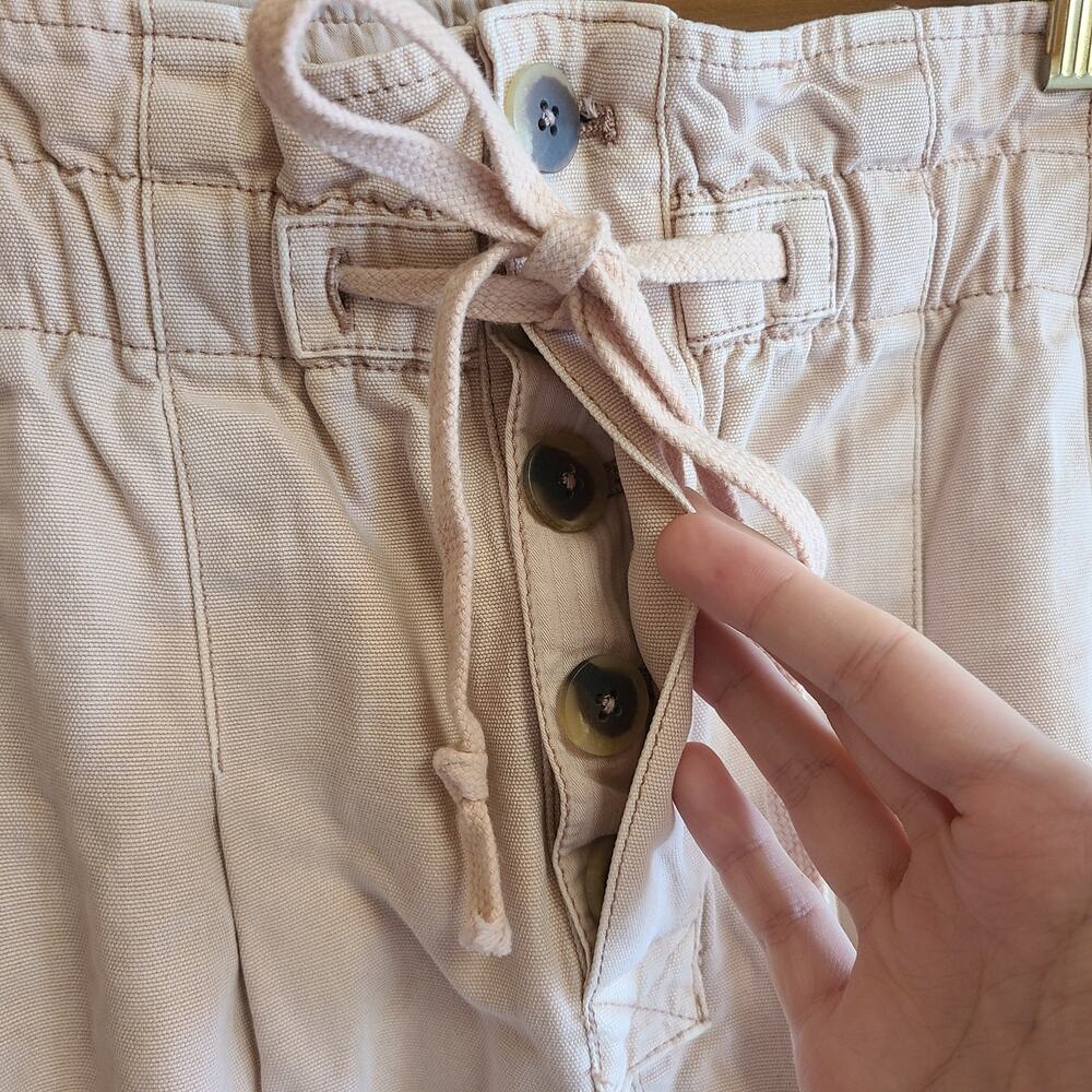 Free People Pant Margate Beige Boho Paperbag Trouser Beige Western M Preppy - Picture 4 of 5